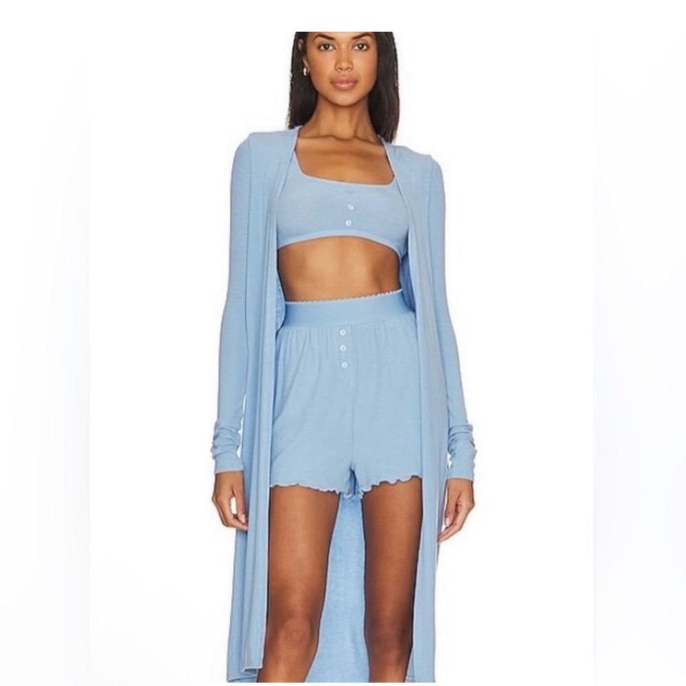 WeWoreWhat Ribbed Long Duster in Blue Bell, XL